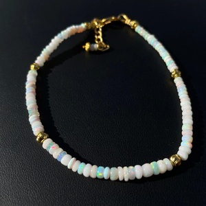 Bracelet éthiopien en opale naturelle lisse multi-feu pierre blanche perlée bijoux 4mm argent brin de cristal en vrac - Product Image 2