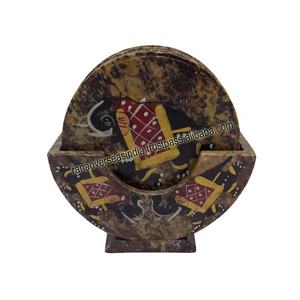 จานรองแก้วทรงกลมหินสบู่คุณภาพสูงพร้อมลวดลายช้างและที่วางแก้วแก้วและโฮมออฟฟิศ - Product Image 1