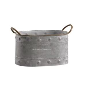 Nouveau pot de fleurs en métal fini galvanisé avec poignées pour la maison balcon patio jardinière de fleurs décorative lot de 2 - Product Image 6