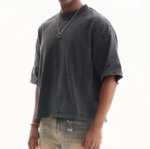 เสื้อยืดผู้ชายผ้าฝ้ายถัก 100% คุณภาพสูง สไตล์วินเทจ ล้างสีแบบแอซิด แห้งเร็ว พิมพ์โลโก้ตามสั่ง ดีไซน์หรูหรา - Product Image 2