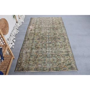 3.6x6.6 ft Accent Turkish Vintage Rug, <b>Brown</b> Floral <b>Wool</b> Rug - Product Image 1