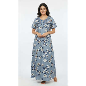 Camisón Largo Cómodo para Mujer, Tejido de Alta Calidad, Mangas Cortas, Largo Completo, con Bolsillo Lateral, Ropa de Dormir para Dama - Product Image 5