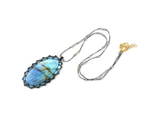 Natural Labradorite Gemstone With <b>Beads</b> Handmade Oval Shape Fashionable Carving Stone <b>Thread</b> Necklace Pendant - Product Image 6