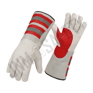 ถุงมืองานเชื่อมหนังแบบแยกเม็ดสีเรืองแสงทนความร้อนถุงมือนิรภัยอุตสาหกรรมเส้นใยอะรามิดเสริมแรง - Product Image 2