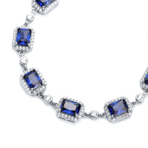 Sapphire CZ Square Shape Silver Stony Charm Bracelet Handcrafted Sterling <b>Fine</b> Jewelry Wholesale Jewellery - Product Image 4