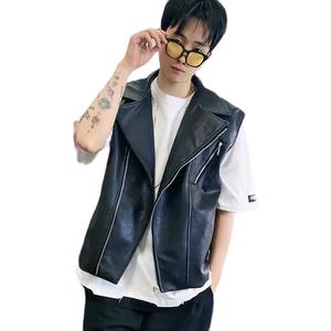 New Men PU <b>Vest</b> <b>Black</b> Biker Motorcycle Hip Hop Waistcoat Male Leather Punk Solid <b>Black</b> Sleeveless Loose Jacket Streetwear - Product Image 5