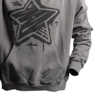 Sweat à capuche gris à imprimé graphique pour homme, en molleton de coton lourd, avec poche kangourou, sweat à capuche décontracté, streetwear - Product Image 4