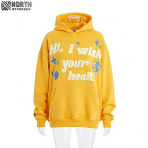 Sudadera con capucha marrón con estampado de letras personalizadas al por mayor 100% algodón sudaderas con capucha pesadas de gran tamaño para hombre Sudadera con capucha con estampado de hojaldre 3D - Product Image 1