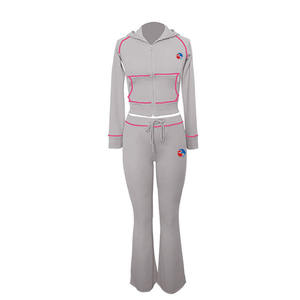 Sweat-shirt à capuche zippé patchwork avec broderie en détresse personnalisé survêtement deux pièces pour femmes ensemble pantalon de survêtement à capuche pour l'hiver - Product Image 6