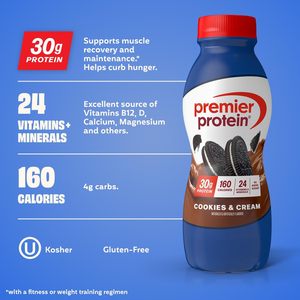 Premier <b>Protein</b> Shake, Cookies & Cream, 30g <b>Protein</b>, 24 Vitamins & Minerals to Support Immune Health, 11.5 fl oz, 12 Pack - Product Image 3