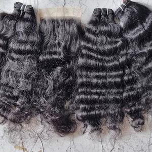 ผมต่อทำจากผมมนุษย์หยักศกสำหรับผมดิบผมเส้นเดียว - Product Image 1