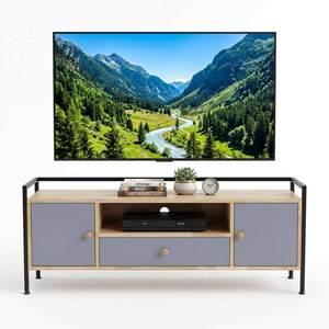 ALAN Mueble de TV Moderno de 140 cm, Lujoso y Minimalista, con Estructura de Madera de Caucho y Hierro, con Luces LED, Mueble para TV, Mesa para TV, Consola para TV, KTV68081 - Product Image 1
