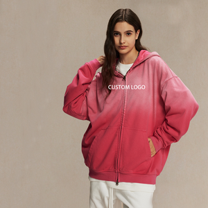 Hiver 2024 Streetwear en coton tricoté à capuche zippé oversize, brodé, délavé, vieilli, effet délavé à l'acide, 450 g/m², vintage, écologique - Product Image 3