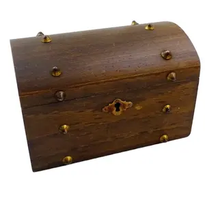 Wooden Chest with Rounded Lid Retro Unique Jewelry Box made of Wood Carved Wooden Set of Box Silver Decorative Adventurer Gifts