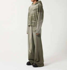 Qualité personnalisé surdimensionné 400gsm français éponge Baggy Vintage soleil fondu acide lavage à capuche et pantalons de survêtement empilés ensemble survêtement pour hommes - Product Image 3