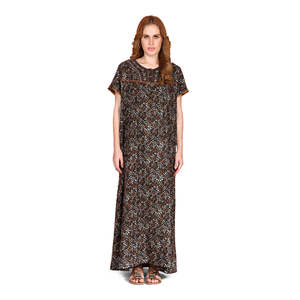 Chemise de nuit longue Evolve pour femme, style alpin, mignonne, à manches courtes, avec poche latérale, broderie au col, taille élastique tissée, douce - Product Image 1