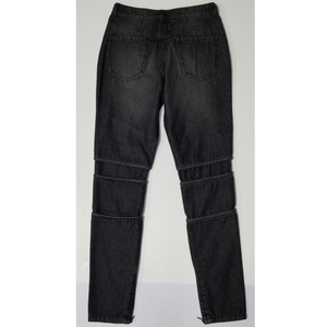 Pantalones Largos de Mezclilla Decorativos Formales de Algodón y Elastano para Mujer, Lavado Oscuro, Estilo Gótico con Cintura Media Modesta y Pierna Recta - Product Image 2