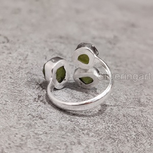 Joyería de piedra en bruto Anillo para mujer Piedra preciosa de peridoto crudo natural Agosto Piedra natal Aniversario Triple Piedra Anillo de plata esterlina 925 - Product Image 5
