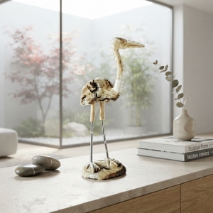 Handcrafted <b>wooden</b> bird malon sculpture <b>rustic</b> teak bamboo root animal statue flamingo heron table floor accent decoration setup - Product Image 3