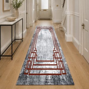 Tapis de salon LXDP-0839 gris argenté traditionnel oriental imprimé numériquement, lavable en machine, en chenille, antidérapant, vente en gros - Product Image 5