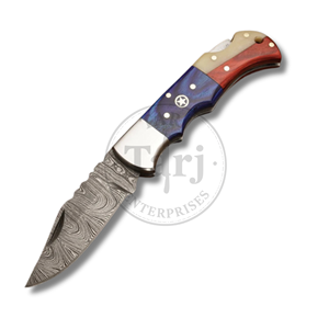 Navaja Plegable de Acero de Damasco Forjada a Mano, para Caza al Aire Libre, Punta de Caída de 8 Pulgadas, OEM, Alta Durabilidad, 58HRC, Garantía de 3 Años - Product Image 2