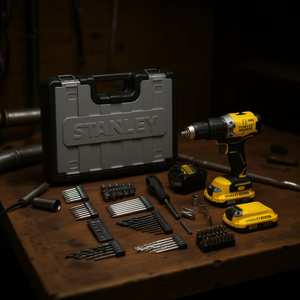 Kit perceuse à percussion sans fil Stanley avec 2 batteries, chargeur, étui et 100 accessoires - Product Image 3