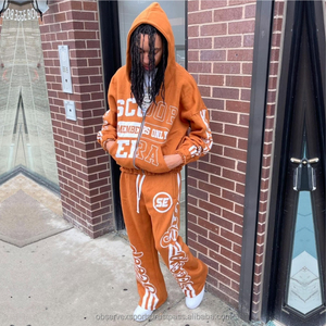 Custom Winter Sun Fade Heavyweight 100% Cotton Boxy Fit French Terry 400 GSM Stacked Tracksuit Vintage Zip <b>Oversized</b> <b>Sweatpants</b> - Product Image 2