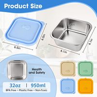 Contenants à sandwich en acier inoxydable personnalisés de 32 oz avec couvercles en silicone, boîte à goûter en métal avec couvercles en silicone