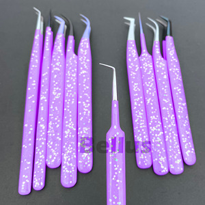 Vente en gros de pinces à cils étincelantes Outils à pointe en fibre de volume et d'isolation Pinces d'extension de cils en acier inoxydable avec logo personnalisé - Product Image 3