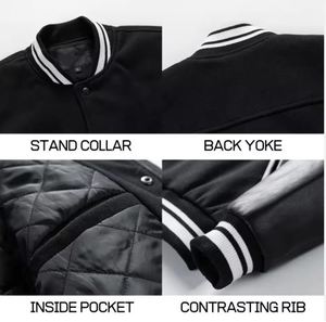 Chaqueta universitaria de alta calidad para hombre, chaquetas de béisbol Unisex en blanco con retazos de PU personalizadas para primavera - Product Image 4
