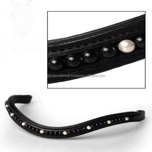 Banda de cuero negro con acabado de alta calidad, banda acolchada para cejas de caballo, canal vacío con incrustaciones de Perla Negra redonda, banda ostentosa para cejas - Product Image 6