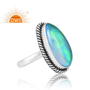 แหวนพลอยโอปอลของท้องฟ้าออโรร่าสีเงินสเตอร์ลิงเครื่องประดับแบบสั่งทำของขวัญสำหรับผู้หญิงสำหรับเธอ - Product Image 4