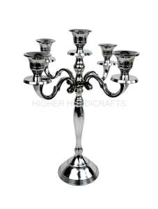 Bougeoir en aluminium indien classique à 5 bras bougeoir en métal poli brillant de 16 pouces de haut pour la décoration de la maison boîte emballée - Product Image 6