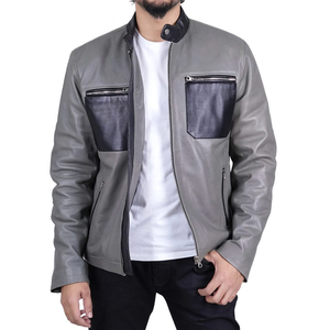 Chaqueta de cuero de motorista para hombre al por mayor nuevo estilo de moda patrón sólido lona transpirable - Product Image 2