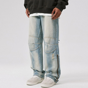 กางเกงยีนส์ลำลองทรงตรงสำหรับผู้ชาย, กางเกงยีนส์ลำลองฤดูหนาวทรงหลวมสไตล์วินเทจซักได้สตรีทแวร์ไซส์ใหญ่ - Product Image 3