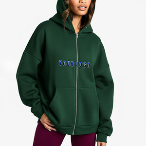 Sudadera de algodón 100% de alta calidad con cremallera de Color sólido pesado, sudadera con logotipo personalizado bordado, sudadera de calle con hombros caídos - Product Image 1