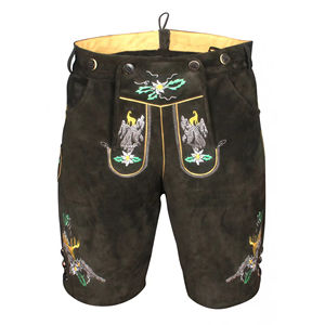 Pantalones cortos Lederhosen para hombre con bordado detallado de piel sintética y tirantes para eventos tradicionales y reuniones culturales - Product Image 2