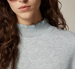 Women's French Cotton Terry Sweatshirt Plain Color Embroidered <b>Mock</b> Neck Oversized Casual Style for Spring Autumn Winter Front - Product Image 5