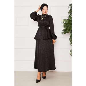 Conjunto de Dos Piezas de Satén para Mujer, Estilo Jacquard, con Cintura Elástica y Cinturón Desmontable, Estilo Club, Color Negro - Pedido Mínimo 2 Piezas - Product Image 3