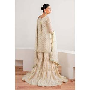 Tissu de mariage pour femme en mousseline de soie brodée blanche, 3 pièces, SF-687 - Product Image 3