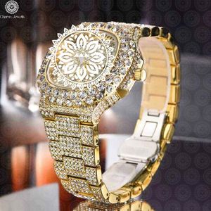 Charm Jewells Montre de luxe en cristal pour femme, analogique, à quartz, cadran carré en or jaune, 38 mm, style bijoux de mode - Product Image 3
