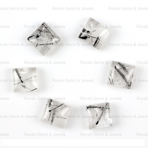 Nouveauté : Cabochon de quartz rutilé noir de 12 mm, poli, naturel, carré, à dos plat, calibré, pierre précieuse en vrac pour la fabrication de bijoux - Product Image 3