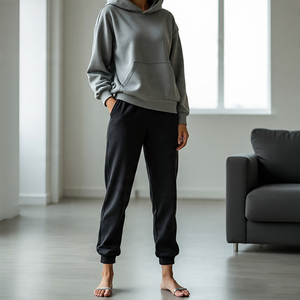 Women's Custom Sports Jogger Hoodie Sweatpants Set Heavyweight <b>Tracksuit</b> with Front Logo Wholesale Available - Product Image 2