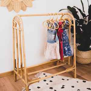 Natural rattan <b>wooden</b> kids <b>clothes</b> rack coat scarf garment hanger <b>rails</b> natural baby clothing racks - Product Image 6