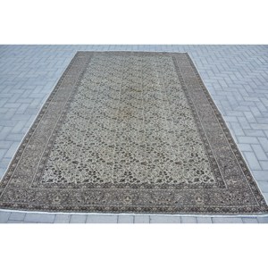 พรมตุรกีโบราณพื้นที่ขนาดใหญ่6.4 x 9.7ft สีน้ำตาลคลาสสิกวัสดุผ้าขนสัตว์สีเบจยางสี่เหลี่ยมเย็บปะติดปะต่อกันสำหรับห้องนอนห้องโถงพรม - Product Image 1