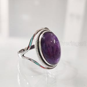 Bague pour femme en argent sterling 925 avec améthyste violette naturelle, pierre de naissance de février, bijou bohème de créateur pour mariage - Product Image 1