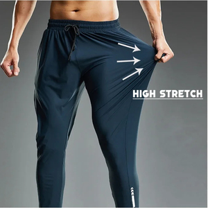 Men's Dark Blue Stretch Jogger <b>Pants</b> Straight Elastic Waist Breathable Lightweight Polyester/Nylon Summer Side Stripe Casual - Product Image 4