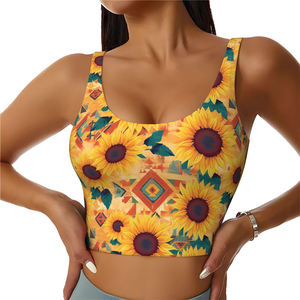 Soutien-gorge de sport pour femme grande taille, léger, respirant, à maintien élevé, extensible dans les quatre sens, imprimé par sublimation motif tournesol, pour yoga et gym, devant - Product Image 2