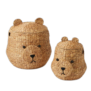 Lot de 2 paniers de rangement uniques en osier pour jacinthe d'eau et visage d'ours en jacinthe d'eau pour enfant - Product Image 1