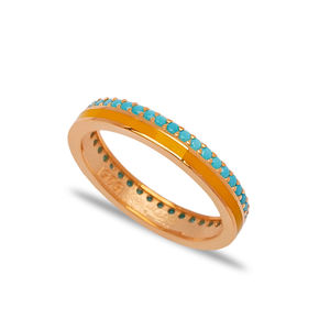 Orange Enamel Design <b>Turquoise</b> Stone Band <b>Ring</b> Turkish Handmade Wholesale 925 Sterling Silver Jewelry - Product Image 6